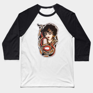 Lady Face with Snake Tattoo Design Baseball T-Shirt